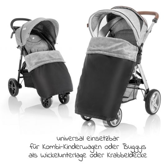 Zamboo - 4-tlg. Winter-Set für Kinderwagen mit Thermo Fußsack,  Fleece-Beindecke, Handmuff & Reflektoren - Schwarz Grau 