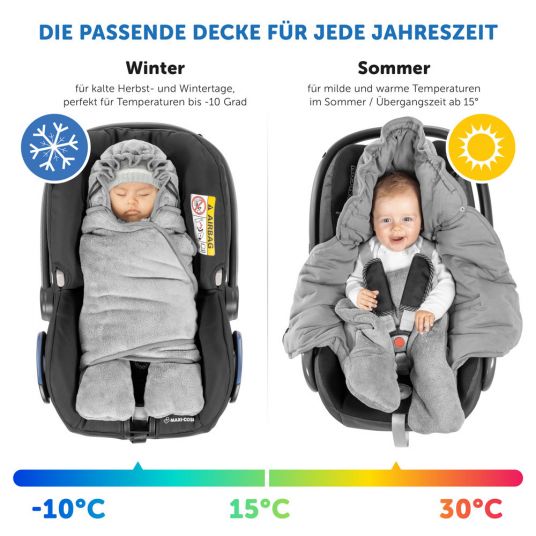 Zamboo Einschlagdecke mit Füßen für Babyschale und Kindersitz - Winter - Grau