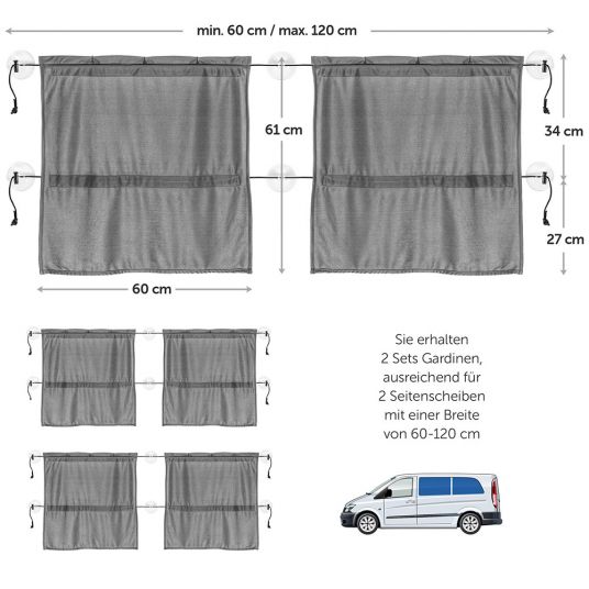 Zamboo Parasole 2 pezzi per finestrini laterali per minibus - Grigio scuro