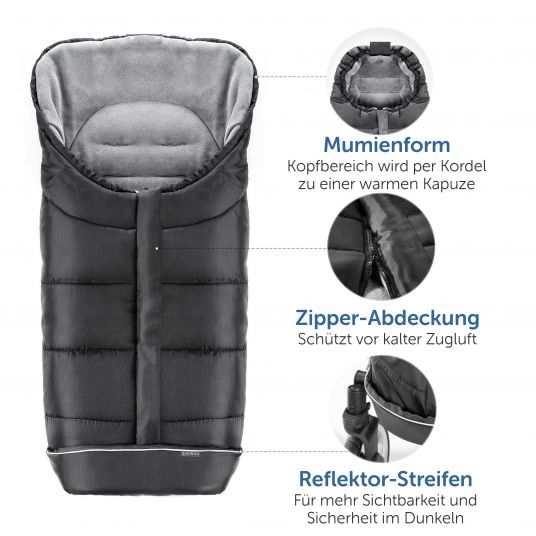 Zamboo Universal Thermo Footmuff Multifunction Comfort for Strollers and Buggies - Black Grey
