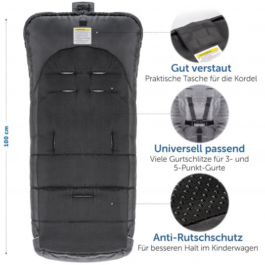 Zamboo Universal Thermo Fußsack Multifunktion Comfort für Kinderwagen und Buggy - Schwarz Grau