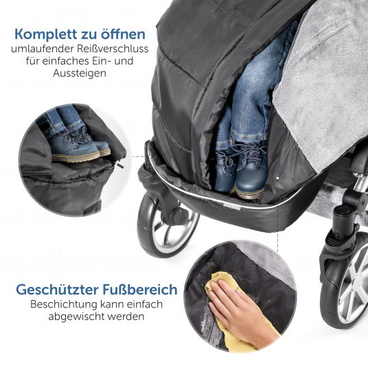 Zamboo Universal Thermo Fußsack Multifunktion Comfort für Kinderwagen und Buggy - Schwarz Grau