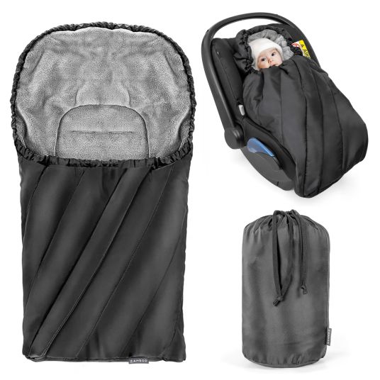 Zamboo Winter Fußsack Deluxe für Babyschale (Maxi-Cosi, Römer, ABC Design, Cybex u.v.m.) - Schwarz Grau