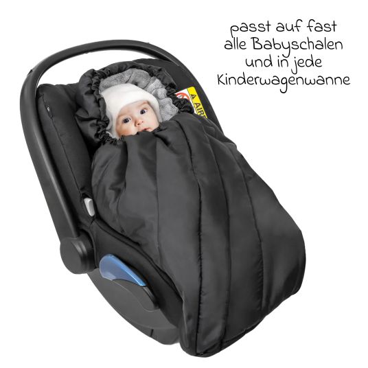 Zamboo Winter Fußsack Deluxe für Babyschale (Maxi-Cosi, Römer, ABC Design, Cybex u.v.m.) - Schwarz Grau