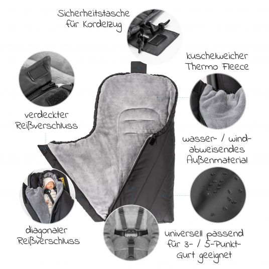 Zamboo Winter Footmuff Deluxe for baby seat (Maxi-Cosi) - Black Grey