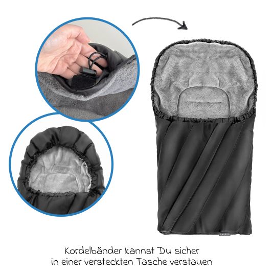 Zamboo Winter Fußsack Deluxe für Babyschale (Maxi-Cosi, Römer, ABC Design, Cybex u.v.m.) - Schwarz Grau