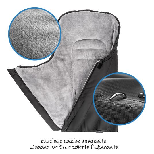 Zamboo Winter Fußsack Deluxe für Babyschale (Maxi-Cosi, Römer, ABC Design, Cybex u.v.m.) - Schwarz Grau