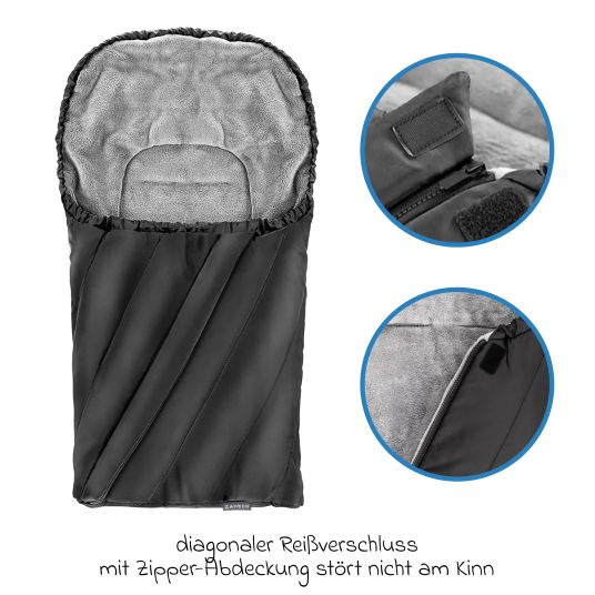 Zamboo Winter Fußsack Deluxe für Babyschale (Maxi-Cosi, Römer, ABC Design, Cybex u.v.m.) - Schwarz Grau