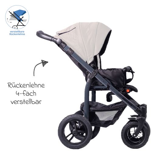 Zekiwa Passeggino Saturn Royal fino a 15 kg con pneumatici, navicella, seduta convertibile, maniglione pieghevole con borsa fasciatoio, zanzariera e parapioggia - Beige