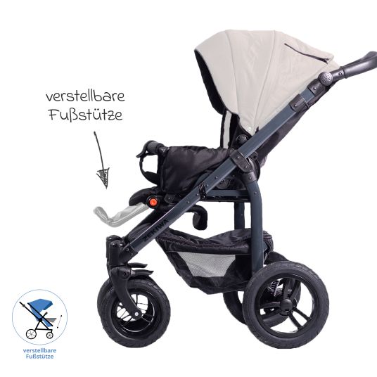 Zekiwa Passeggino Saturn Royal fino a 15 kg con pneumatici, navicella, seduta convertibile, maniglione pieghevole con borsa fasciatoio, zanzariera e parapioggia - Beige