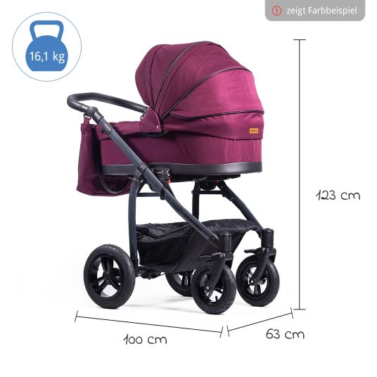 Zekiwa Passeggino Saturn Royal fino a 15 kg con pneumatici, navicella, seduta convertibile, maniglione pieghevole con borsa fasciatoio, zanzariera e parapioggia - Beige