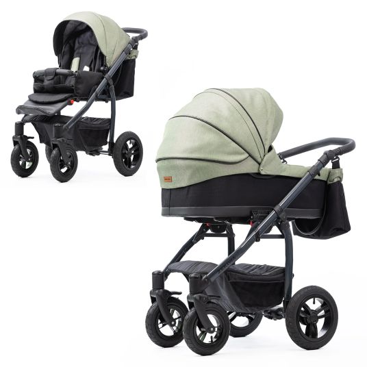 Zekiwa Passeggino Saturn Royal fino a 15 kg con pneumatici, navicella, seduta convertibile, passeggino pieghevole con borsa fasciatoio, zanzariera e parapioggia - Olive