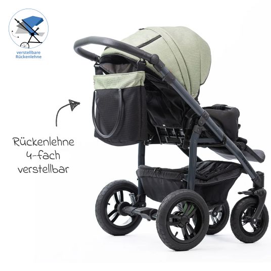 Zekiwa Passeggino Saturn Royal fino a 15 kg con pneumatici, navicella, seduta convertibile, passeggino pieghevole con borsa fasciatoio, zanzariera e parapioggia - Olive