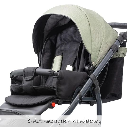 Zekiwa Passeggino Saturn Royal fino a 15 kg con pneumatici, navicella, seduta convertibile, passeggino pieghevole con borsa fasciatoio, zanzariera e parapioggia - Olive