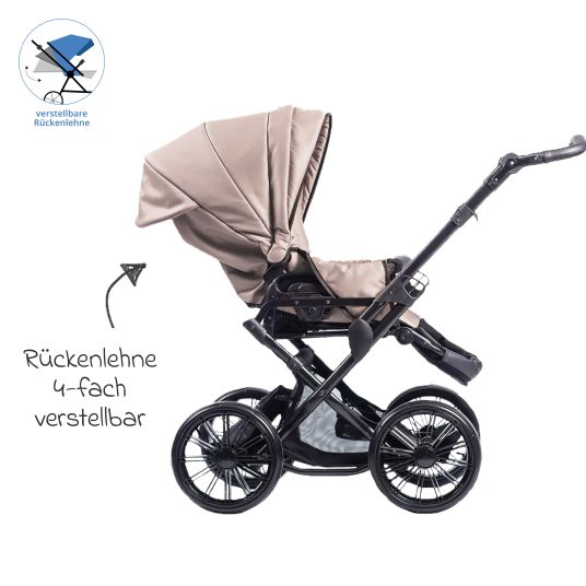 Zekiwa Passeggino Touring Max fino a 15 kg con navicella, unità di seduta convertibile, passeggino pieghevole con borsa fasciatoio, zanzariera e parapioggia - Marrone