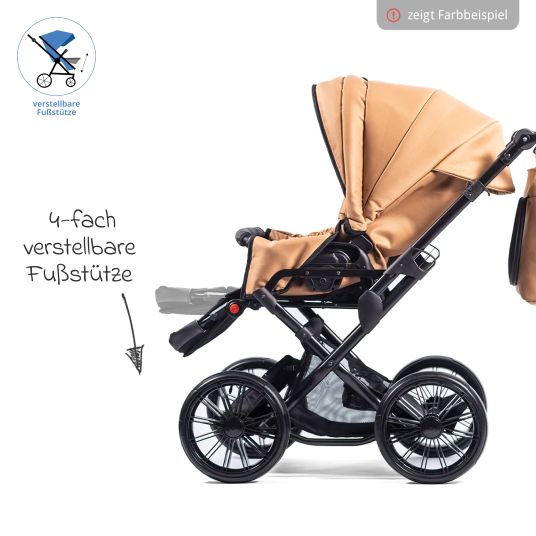 Zekiwa Passeggino Touring Max fino a 15 kg con navicella, unità di seduta convertibile, passeggino pieghevole con borsa fasciatoio, zanzariera e parapioggia - Marrone