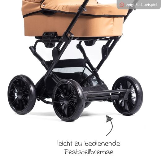 Zekiwa Passeggino Touring Max fino a 15 kg con navicella, unità di seduta convertibile, passeggino pieghevole con borsa fasciatoio, zanzariera e parapioggia - Marrone