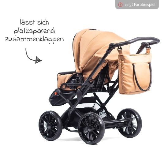 Zekiwa Passeggino Touring Max fino a 15 kg con navicella, unità di seduta convertibile, passeggino pieghevole con borsa fasciatoio, zanzariera e parapioggia - Marrone