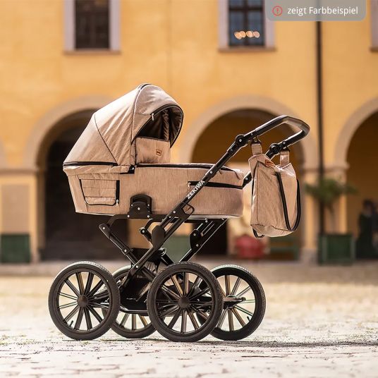 Zekiwa Passeggino Touring Max fino a 15 kg con navicella, unità di seduta convertibile, passeggino pieghevole con borsa fasciatoio, zanzariera e parapioggia - Marrone