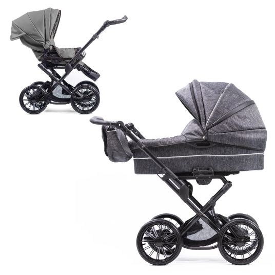 Zekiwa Passeggino Touring Max fino a 15 kg con navicella, unità di seduta convertibile, passeggino pieghevole con borsa fasciatoio, zanzariera e parapioggia - Graphite