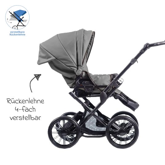 Zekiwa Passeggino Touring Max fino a 15 kg con navicella, unità di seduta convertibile, passeggino pieghevole con borsa fasciatoio, zanzariera e parapioggia - Graphite