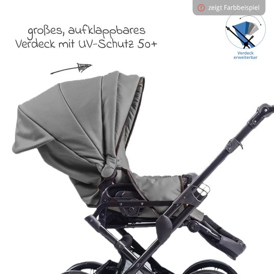 Zekiwa Passeggino Touring Max fino a 15 kg con navicella, unità di seduta convertibile, passeggino pieghevole con borsa fasciatoio, zanzariera e parapioggia - Graphite