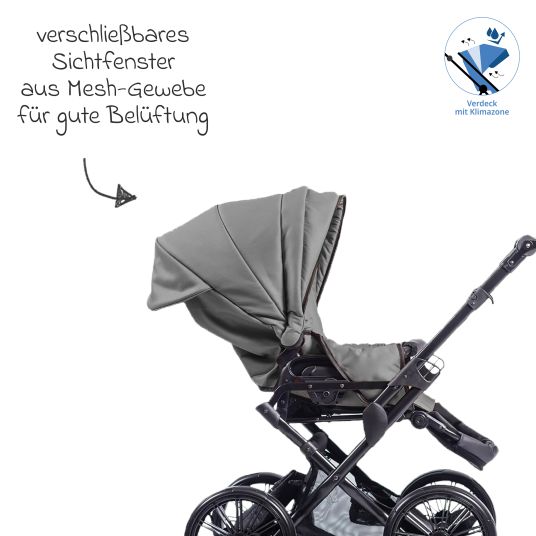 Zekiwa Passeggino Touring Max fino a 15 kg con navicella, unità di seduta convertibile, passeggino pieghevole con borsa fasciatoio, zanzariera e parapioggia - Graphite