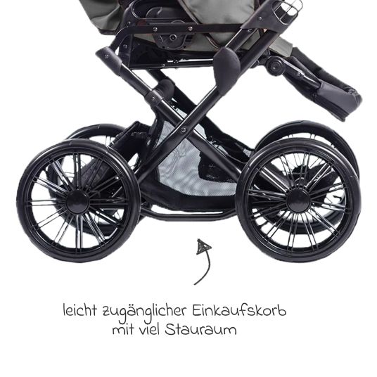 Zekiwa Passeggino Touring Max fino a 15 kg con navicella, unità di seduta convertibile, passeggino pieghevole con borsa fasciatoio, zanzariera e parapioggia - Graphite