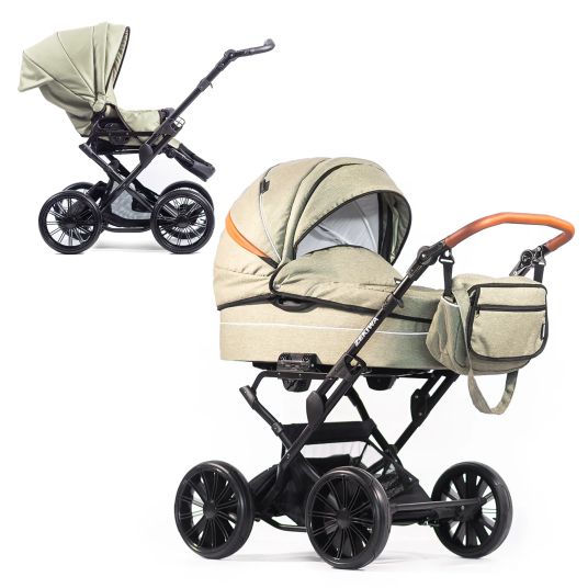 Zekiwa Passeggino Touring Max fino a 15 kg con navicella, unità di seduta convertibile, passeggino pieghevole con borsa fasciatoio, zanzariera e parapioggia - Verde