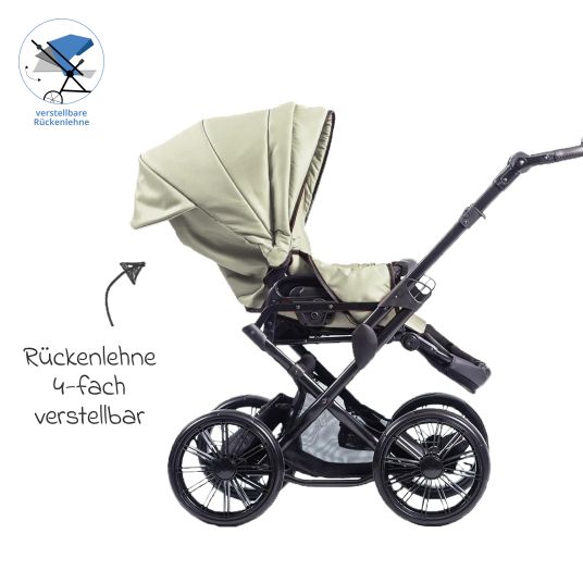 Zekiwa Passeggino Touring Max fino a 15 kg con navicella, unità di seduta convertibile, passeggino pieghevole con borsa fasciatoio, zanzariera e parapioggia - Verde