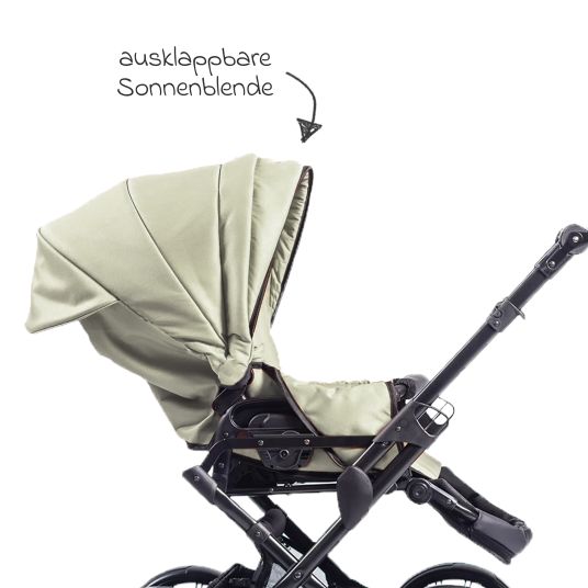 Zekiwa Passeggino Touring Max fino a 15 kg con navicella, unità di seduta convertibile, passeggino pieghevole con borsa fasciatoio, zanzariera e parapioggia - Verde