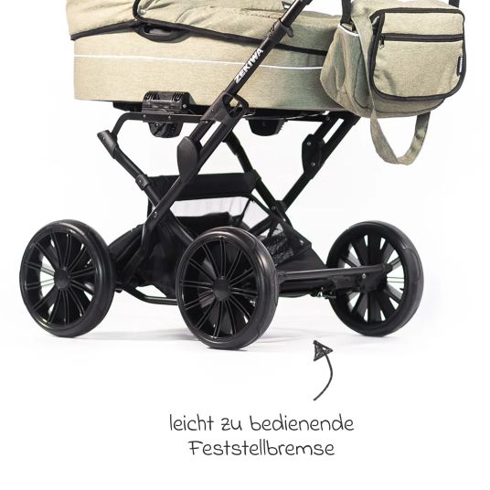 Zekiwa Passeggino Touring Max fino a 15 kg con navicella, unità di seduta convertibile, passeggino pieghevole con borsa fasciatoio, zanzariera e parapioggia - Verde