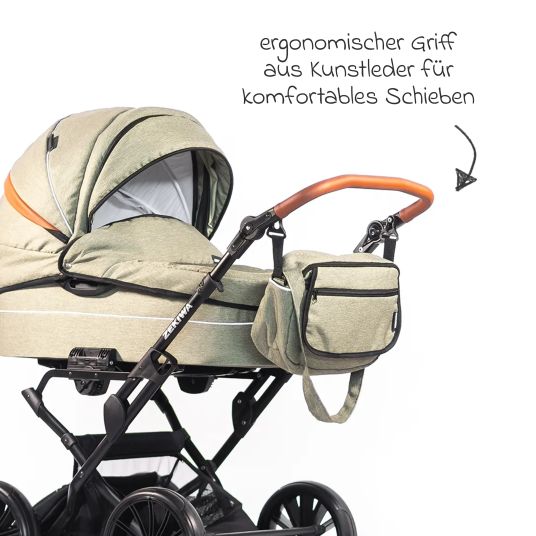 Zekiwa Passeggino Touring Max fino a 15 kg con navicella, unità di seduta convertibile, passeggino pieghevole con borsa fasciatoio, zanzariera e parapioggia - Verde