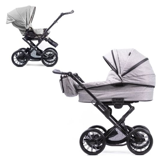 Zekiwa Passeggino Touring Max fino a 15 kg con navicella, unità di seduta convertibile, passeggino pieghevole con borsa fasciatoio, zanzariera e parapioggia - Grigio