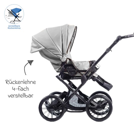 Zekiwa Passeggino Touring Max fino a 15 kg con navicella, unità di seduta convertibile, passeggino pieghevole con borsa fasciatoio, zanzariera e parapioggia - Grigio