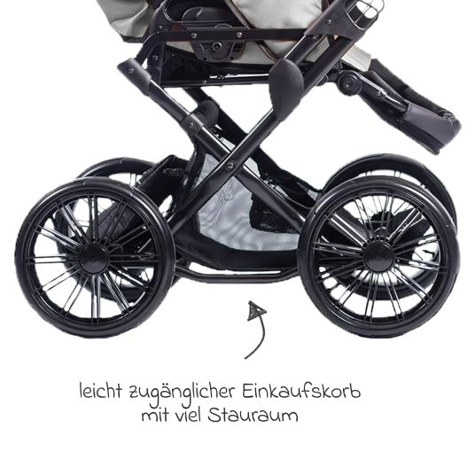 Zekiwa Passeggino Touring Max fino a 15 kg con navicella, unità di seduta convertibile, passeggino pieghevole con borsa fasciatoio, zanzariera e parapioggia - Grigio