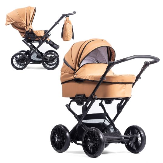 Zekiwa Passeggino Touring Max fino a 15 kg con navicella, unità di seduta convertibile, passeggino pieghevole con borsa fasciatoio, zanzariera e parapioggia - Mango