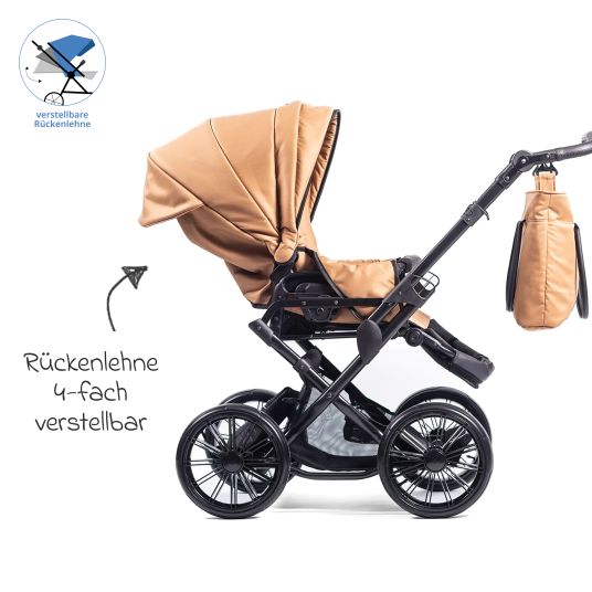 Zekiwa Passeggino Touring Max fino a 15 kg con navicella, unità di seduta convertibile, passeggino pieghevole con borsa fasciatoio, zanzariera e parapioggia - Mango