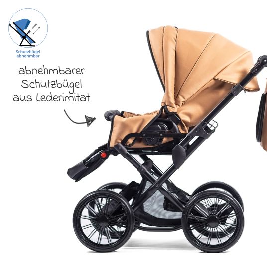 Zekiwa Passeggino Touring Max fino a 15 kg con navicella, unità di seduta convertibile, passeggino pieghevole con borsa fasciatoio, zanzariera e parapioggia - Mango