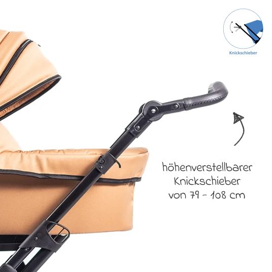 Zekiwa Passeggino Touring Max fino a 15 kg con navicella, unità di seduta convertibile, passeggino pieghevole con borsa fasciatoio, zanzariera e parapioggia - Mango