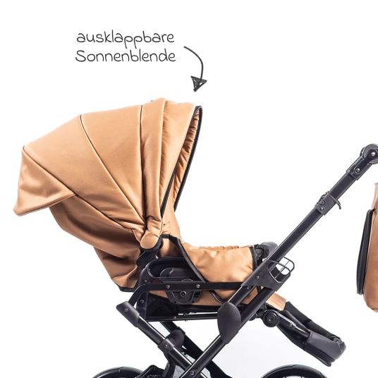 Zekiwa Passeggino Touring Max fino a 15 kg con navicella, unità di seduta convertibile, passeggino pieghevole con borsa fasciatoio, zanzariera e parapioggia - Mango