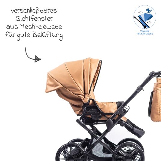 Zekiwa Passeggino Touring Max fino a 15 kg con navicella, unità di seduta convertibile, passeggino pieghevole con borsa fasciatoio, zanzariera e parapioggia - Mango