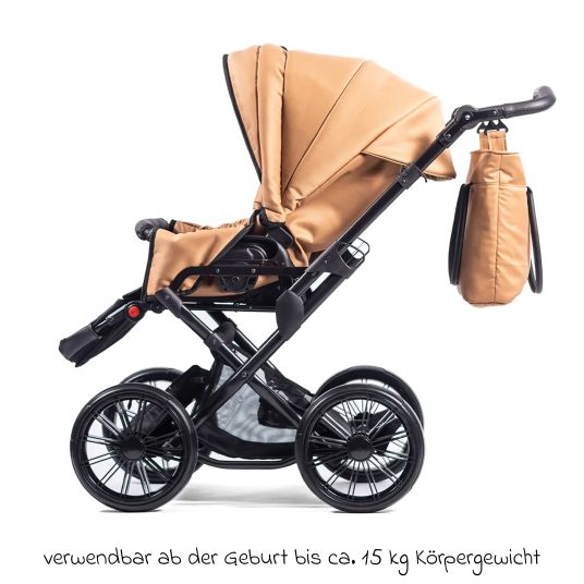 Zekiwa Passeggino Touring Max fino a 15 kg con navicella, unità di seduta convertibile, passeggino pieghevole con borsa fasciatoio, zanzariera e parapioggia - Mango