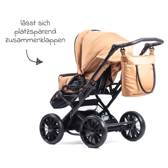 Zekiwa Passeggino Touring Max fino a 15 kg con navicella, unità di seduta convertibile, passeggino pieghevole con borsa fasciatoio, zanzariera e parapioggia - Mango