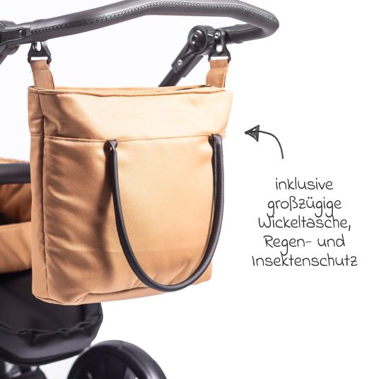 Zekiwa Passeggino Touring Max fino a 15 kg con navicella, unità di seduta convertibile, passeggino pieghevole con borsa fasciatoio, zanzariera e parapioggia - Mango