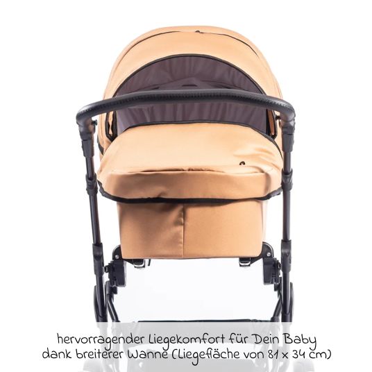 Zekiwa Passeggino Touring Max fino a 15 kg con navicella, unità di seduta convertibile, passeggino pieghevole con borsa fasciatoio, zanzariera e parapioggia - Mango