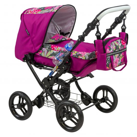 Zekiwa Combi doll carriage Zeki Complete incl. rain cover and water bottle - Hibiscus Pink