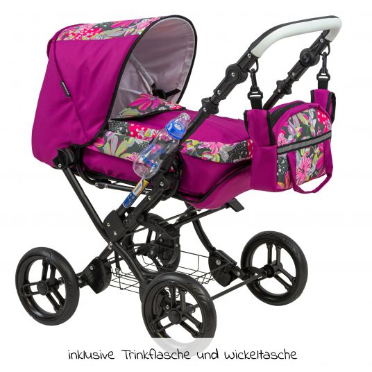 Zekiwa Combi doll carriage Zeki Complete incl. rain cover and water bottle - Hibiscus Pink