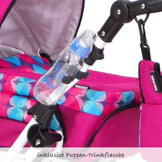 Zekiwa Zeki Elegance combi doll carriage incl. Exclusive water bottle - Sapphire - Pink