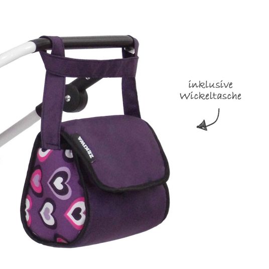 Zekiwa Wannen-Puppenwagen Looky Exklusiv mit Einkaufsnetz - Herzen Violett - Violett